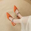 Fashion Summer 2024 Sandals for Women Office Work Outdoor Leather Pointed Toe Flat Rubber Buckles with Low Heels White No Heel Footwear