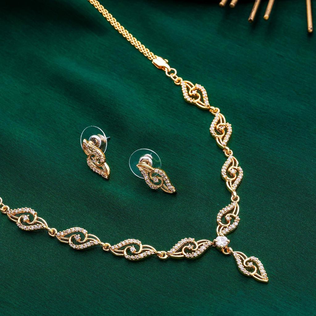 Colier elegant Estele Label cu aur mat și diamante americane și zirconiu zirconiu în dungi de lalea