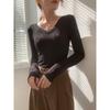 Women Simple Solid V Neck Slim Fit Long Sleeve Inner T Shirt Top