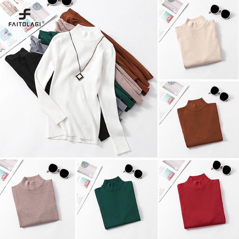 

Осенне-зимние женские пуловеры, свитер, вязаный эластичный повседневный джемпер, тонкая водолазка, теплые свитера кофейный