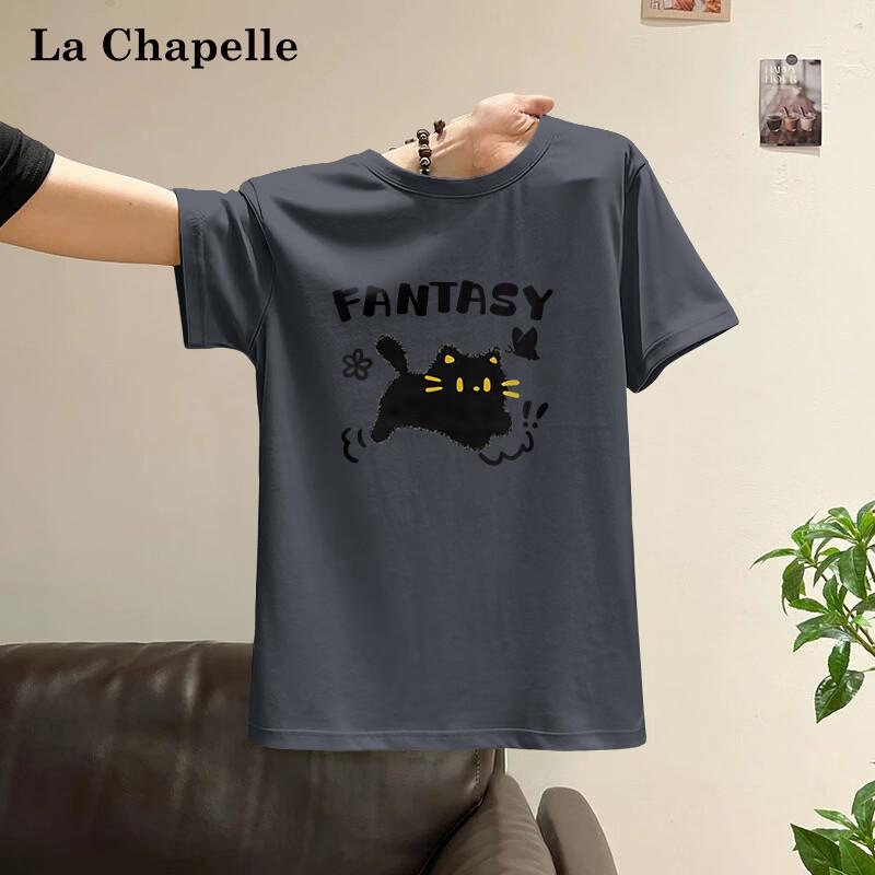 La Chapelle Women s Cotton Oversized Short-Sleeve T-shirt with Cat Print M