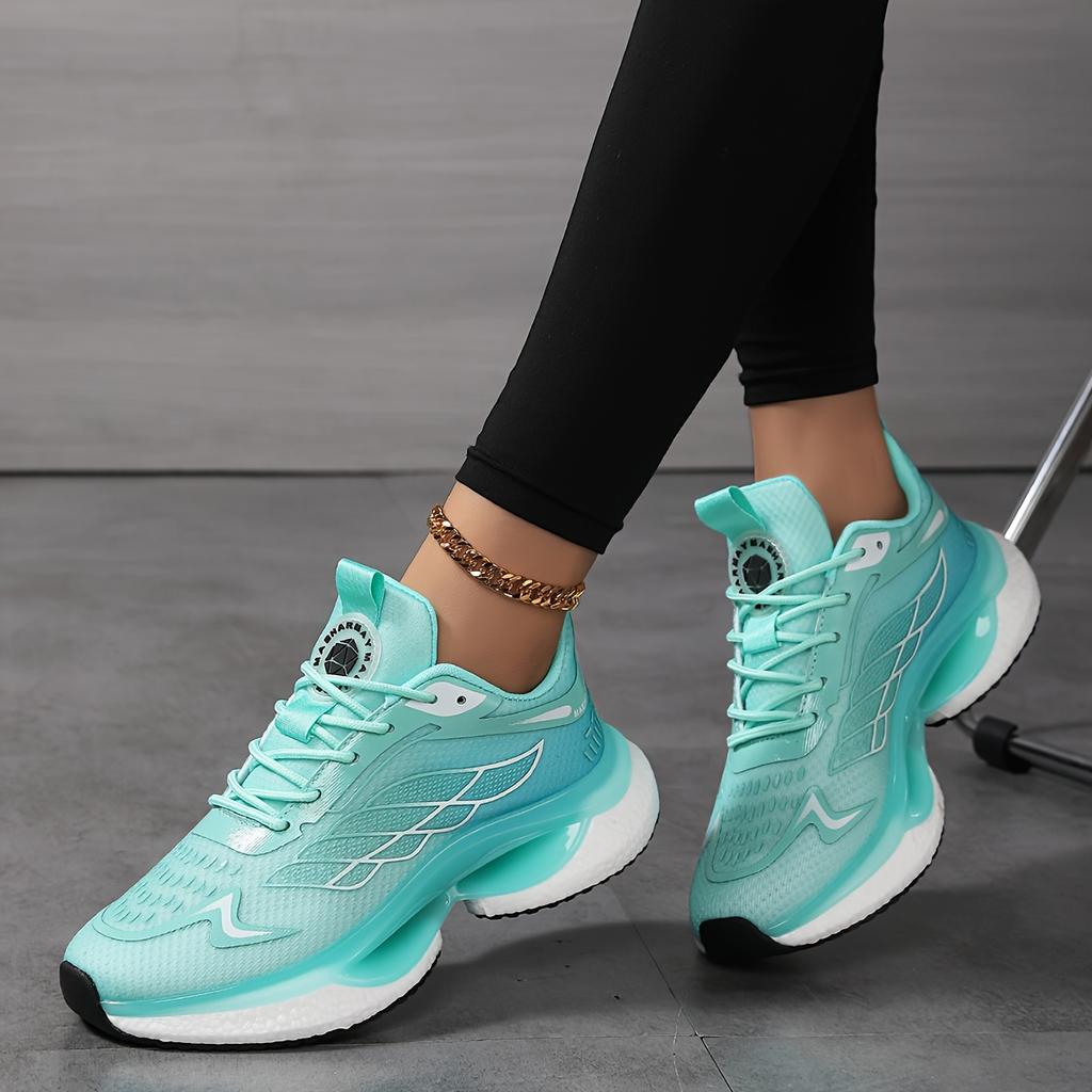Women'S Sports Shoes, Lace Up Breathable Mesh Shock-Absorbing Running Shoes, Contrasting Color Fashionable Casual Shoes