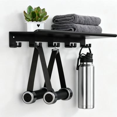 Organizador de Prateleira Flutuante Yousheng Armazenamento de Equipamentos de Ginástica em Casa Prateleira de Metal Montada na Parede Suporte para Equipamentos de Fitness com Ganchos Adaptadores T-Lock para Faixas de Resistência