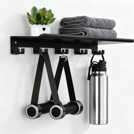 Yousheng Floating Shelf Organizer Home Gym Equipment Storage Metal Rack Wall Mount Fitness Gear Holder with Hooks T-Lock Adapters for Resistance Bands