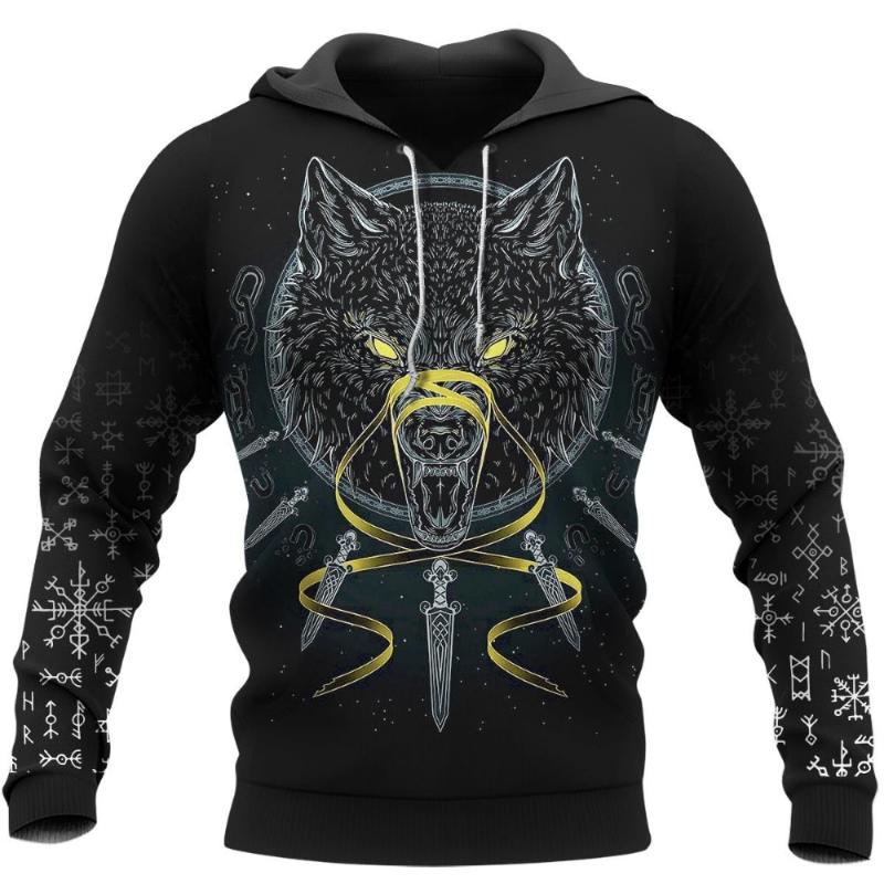 Hoodie Men 3D Print New Viking Mythology Vintage Style Tops Oversized Casual Long Sleeve Pullover Clothes Clothing Spring Autumn