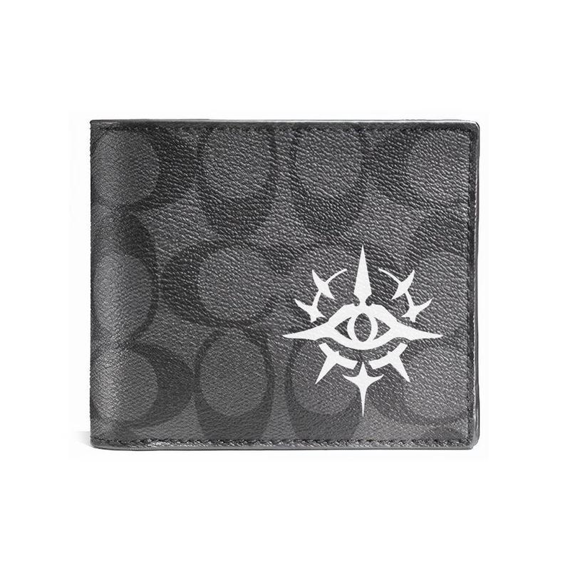 

COACH wallet [Customized bag] 3 IN 1 Hand-painted personalized graffiti Embossed printed short folding belt with detachable Black (White Devil Eyes) чорний