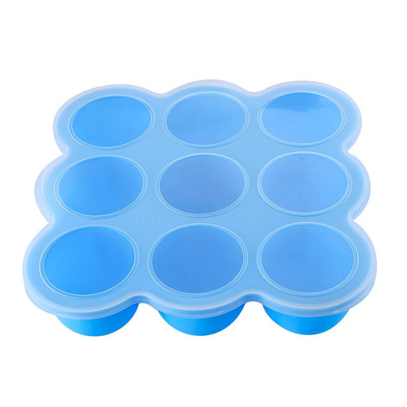 9-Hole Silicone Baby Kids Fruit Food Container with Lid Crisper Freezer Ice Cube Mold Home