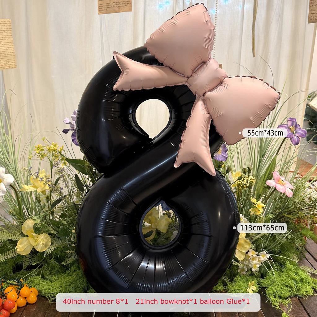 2pcs 40inch Black Bowknot Number Foil Balloons Photo Props Wedding Birthday Party Decorations Anniversary Decoration Number 0123