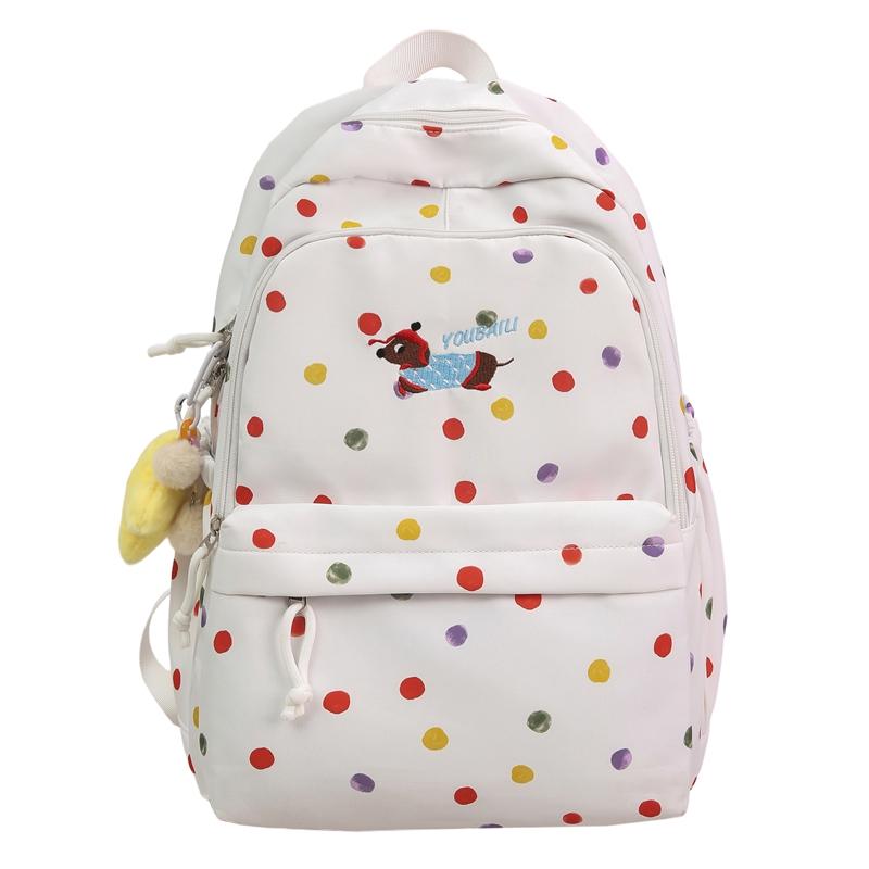 Puppy Dot Print Backpack Junior High School Student Lightweight Schoolbag Girls Large Capacity Backpack