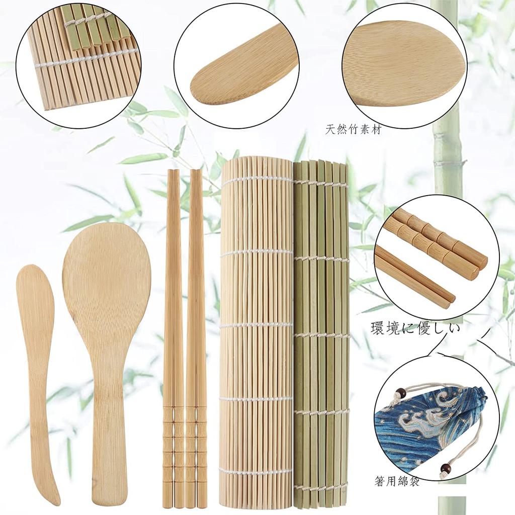 HUMTSO Sushi Making 12 Piece Sushi DIY Sushi Maker Kit for Includes Sushi Bamboo Avocado Rice Chopstick Guidebook Kit, Set, Beginners, Mat,