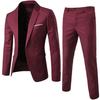 2Pcs/Set Plus Size Men Solid Color Long Sleeve Lapel Slim Button Business Suit