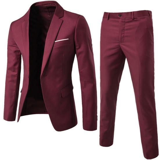 2Pcs/Set Plus Size Men Solid Color Long Sleeve Lapel Slim Button Business Suit