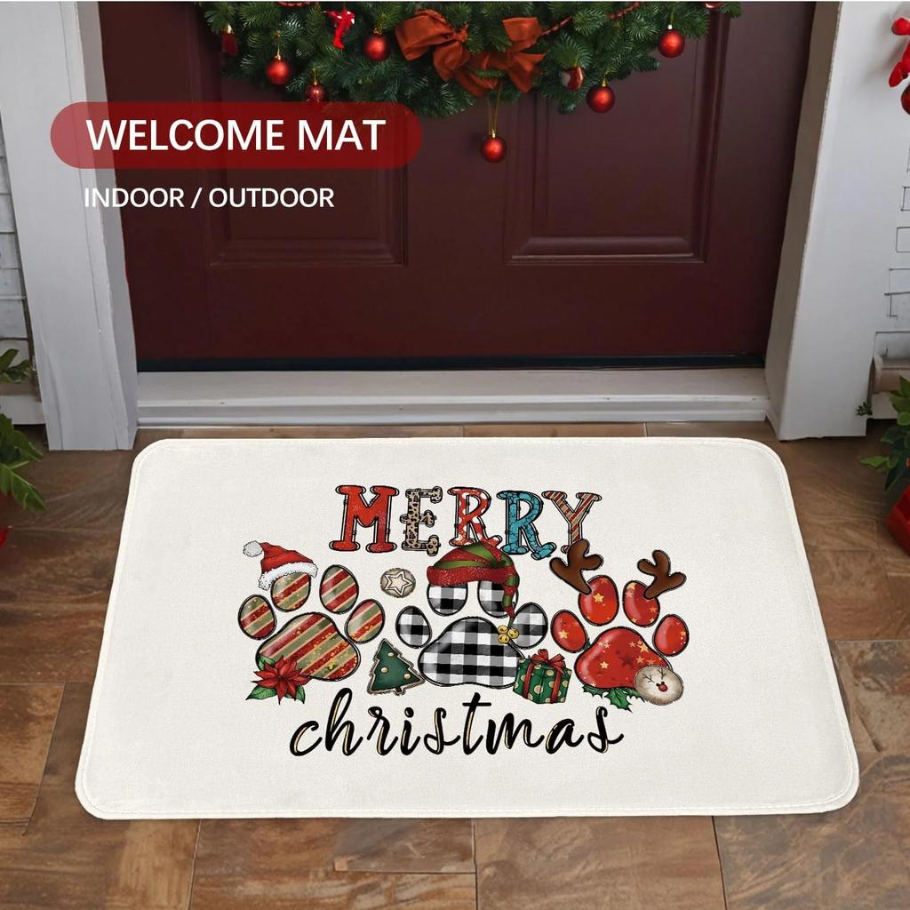 VIKAMA Christmas Dog Rug 2026 Merry Christmas Welcome Rug Indoor/Outdoor Entrance Carpet Winter Home Decoration