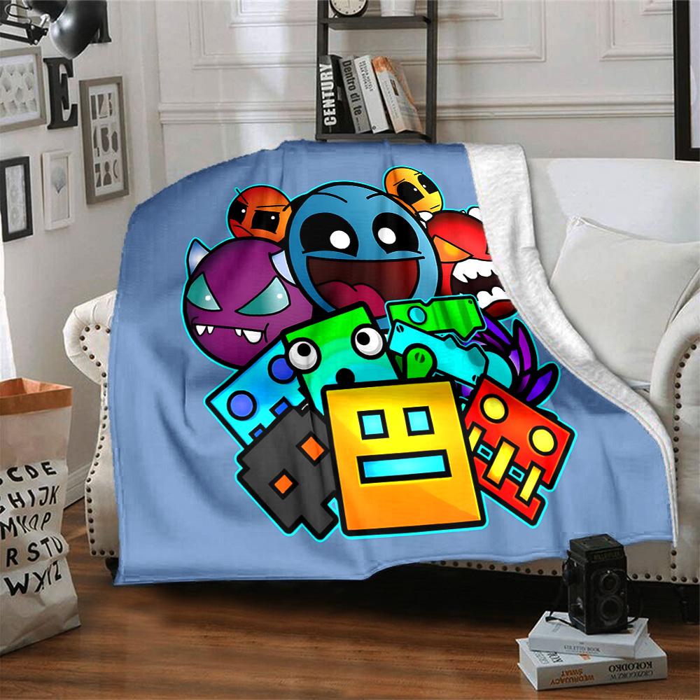 1pc Geometry Dash Adventure flannel Blanket for Super Soft Cute Comfort Blanket for Travel Bedding Couch Sofa Blanket Y73027