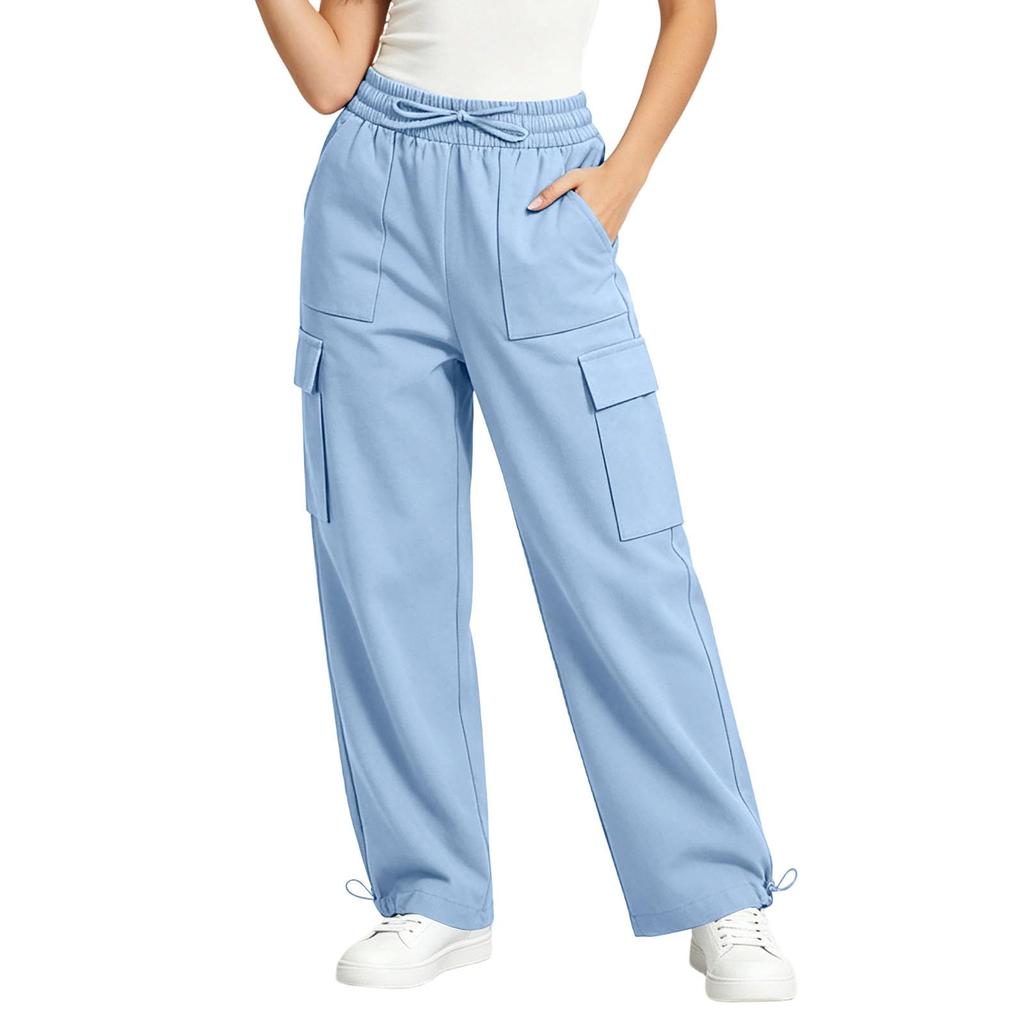 Women's High Waist Drawstring Wide Leg Pants Casual Trousers