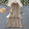 Lanterna Vintage Allacciatura Ruffle Vestito Maniche Lunghe Elegante Ampio Scollo O Moda Coreana High Street Abbigliamento Donna