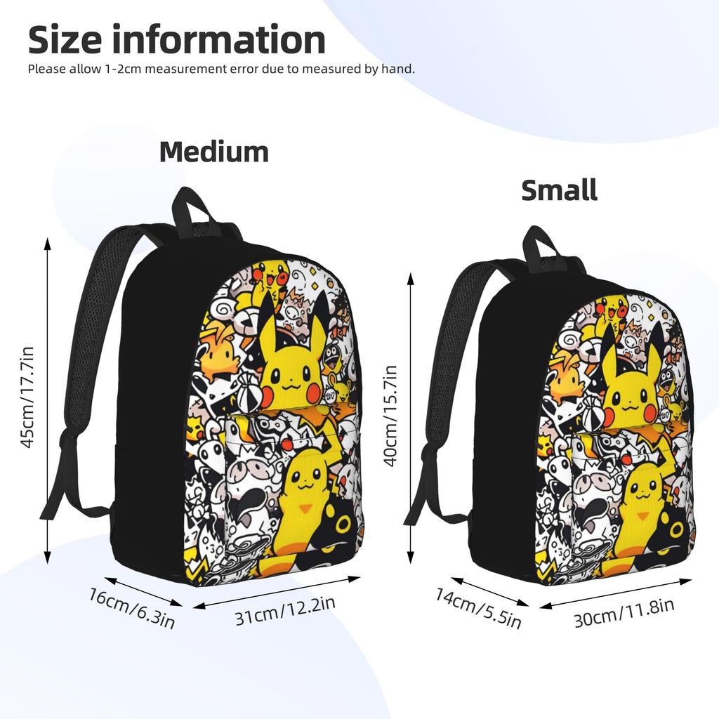 Cute Cartoon Manga Poke-Mon Classical Backpack with Pocket Student Hiking Travel Pokemoned  Daypack College Shoulder Bag