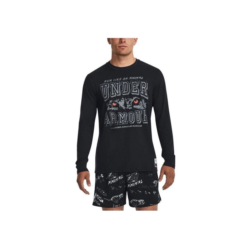 Under Armour Run Laa Letter Print Slim Fit Round Neck Running Long Sleeve T-Shirt Men Tops Black 1379303-001