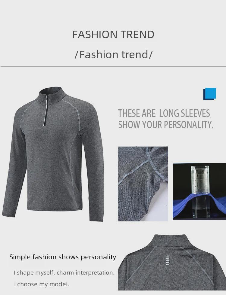 Men's Quick-Dry Breathable Long-Sleeve Fitness Shirt with Zipper Collar