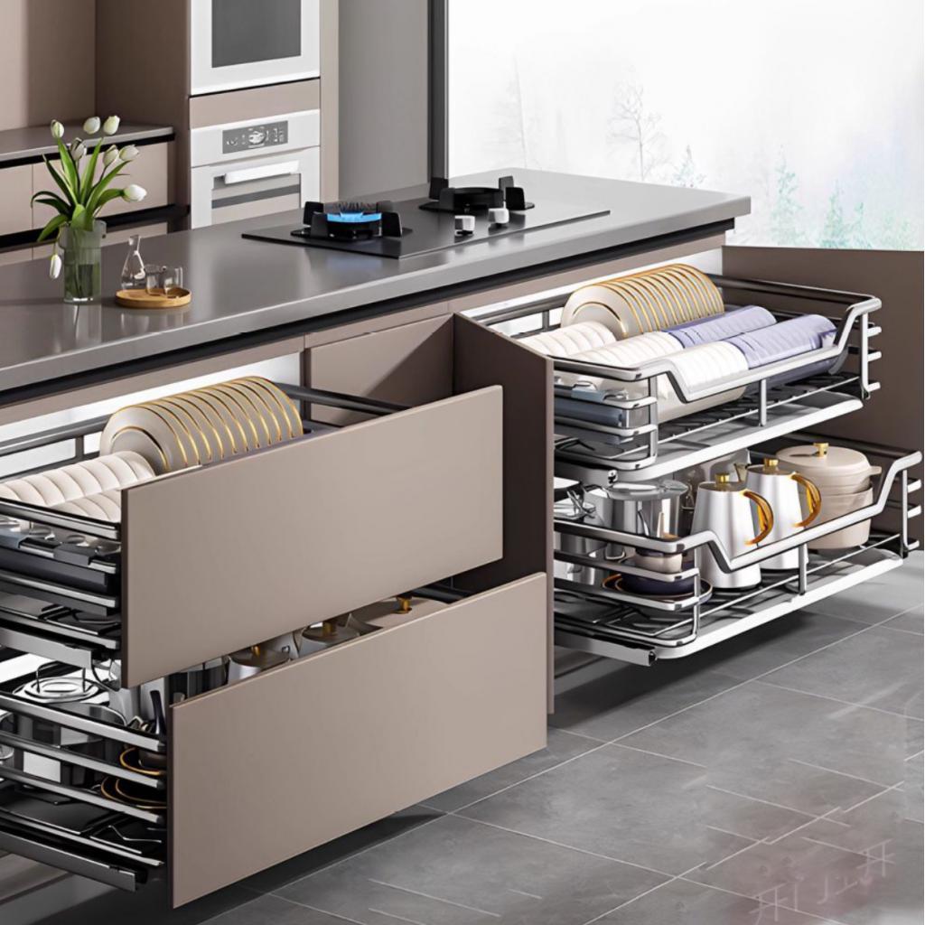 Pull Out Cabinet Organizer Basket Slide Drawer Storage Rack Iron Construction Easy