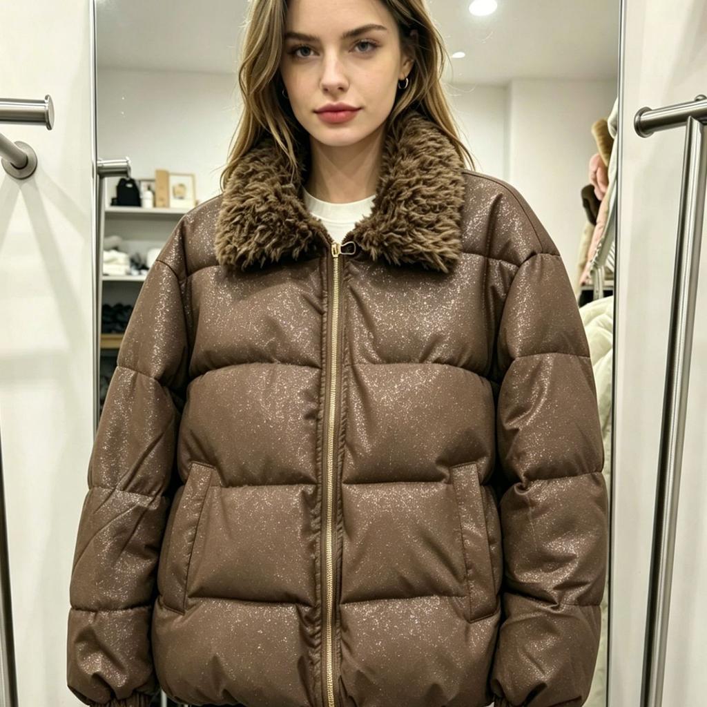 Big fur collar short down cotton clothes women's new loose bread clothes small thickened winter cotton-padded coat