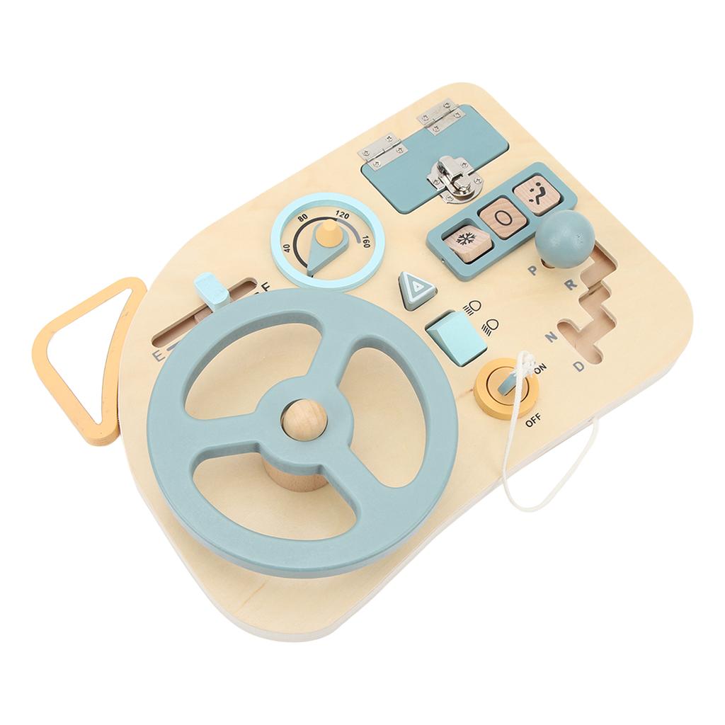 Steering Wheel Activity Board Early Educational Fine Motor Skills Interactive Wooden Dashboard for Children