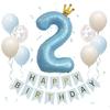 Iysoll 2 Years Birthday Decoration 40-inch Large Number Balloon Crown Set for Two Years Blue
