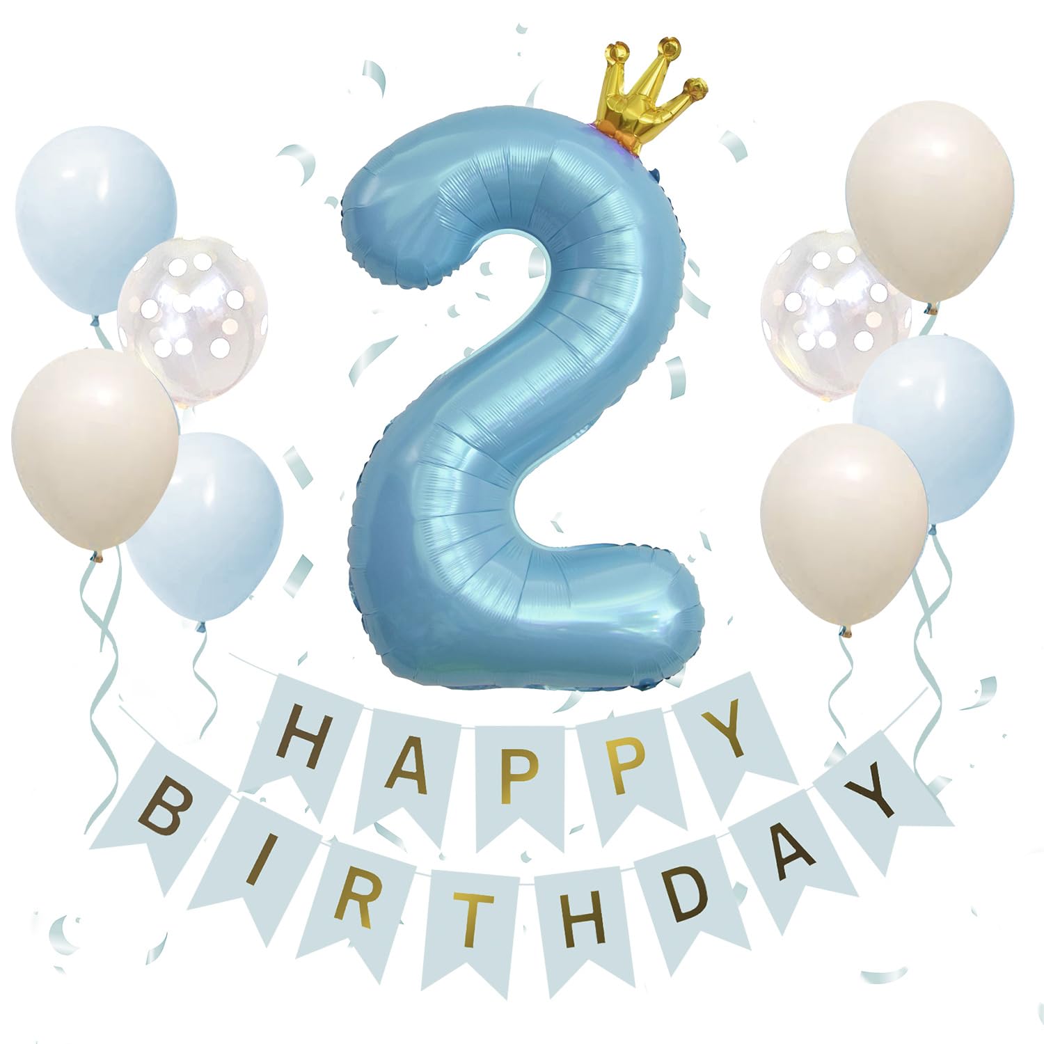 

Iysoll 2 Years Birthday Decoration 40-inch Large Number Balloon Crown Set for Two Years Blue