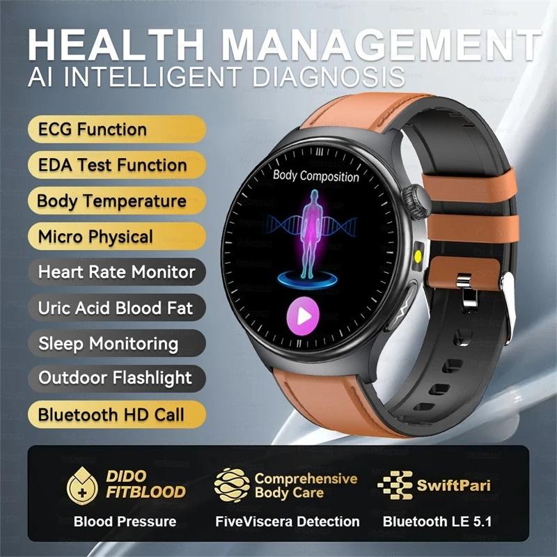2026 New ECG Organs Smart Watch Viscera Monitor Clock Men Blood Lipids Uric Acid Body Analysis BP Flashlight Bluetooth Call Sport Smartwatch