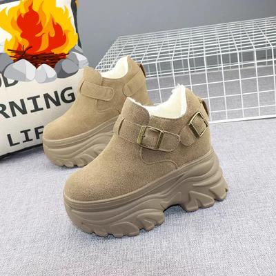 Mode Erhöhung 12CM dick besohlte Schuhe Damen Winter neu Kaschmir runde Zehen kleine 10cm Muffin lässige Damenschuhe Plateau-Stiefel