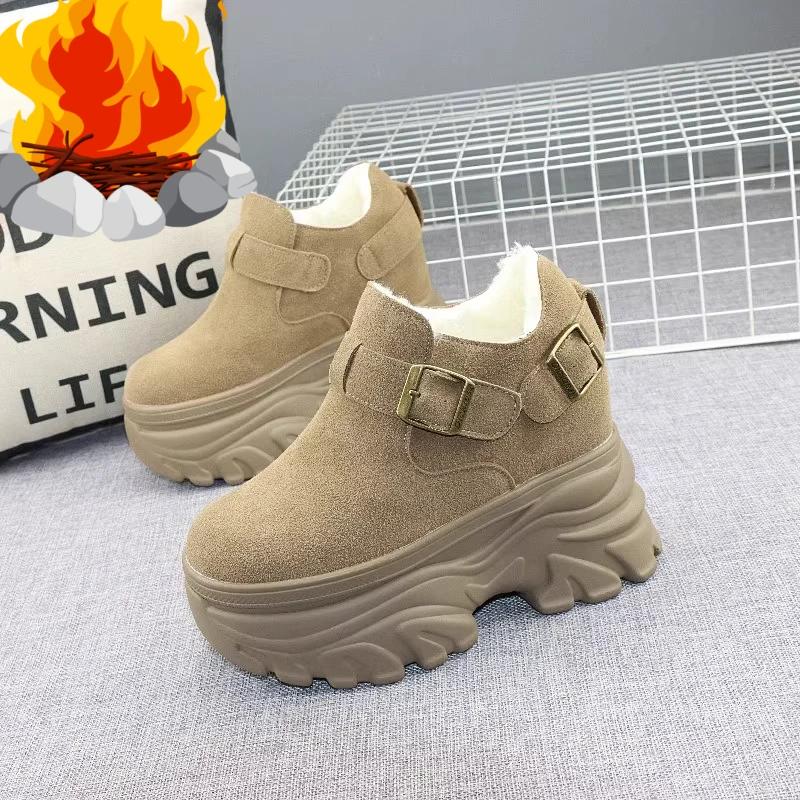 Increase 12CM Thick Soled Shoes Women's Winter New Cashmere Round Head Small 10cm Muffin Casual Women's Shoes Platform Boots