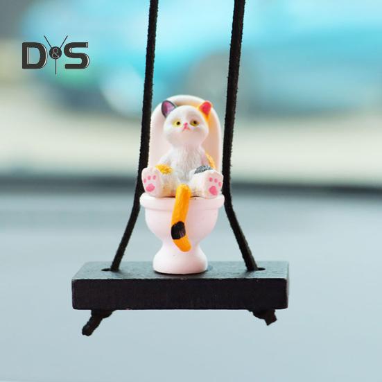 Toilet Cat Car Pendant Rear View Mirror Hanging Ornament with Lanyard Humorous Car Interior Accessories