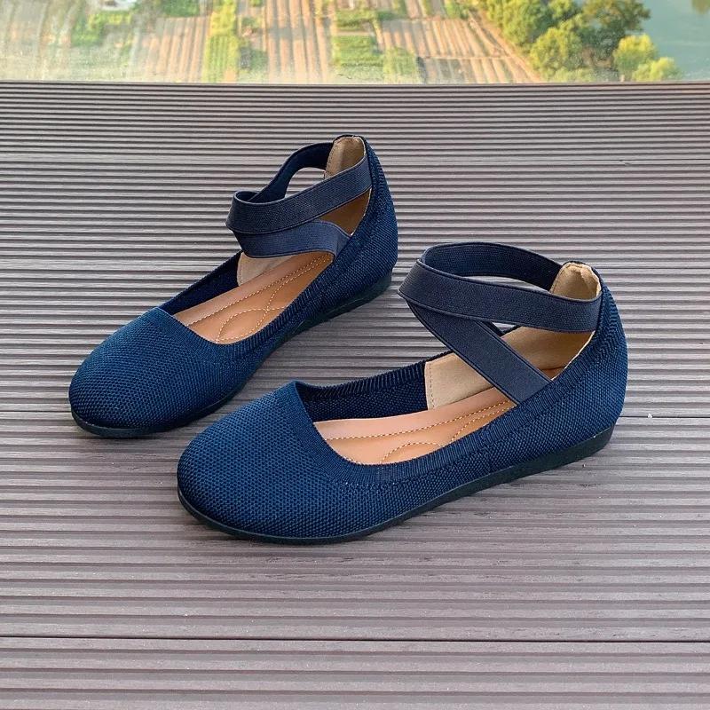 

Fashion Women s Shoes 2024 Hot Sale Elastic Band Women s Flats Autumn Round Toe Breathable Mesh Solft Sole Casual Comfortable Loafers 36 темно-синього кольору