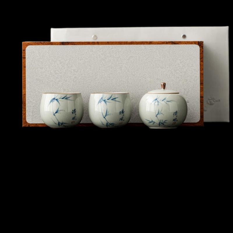 

Shangqi Hand-painted Bamboo Ceramic Tea Caddy Gift Set