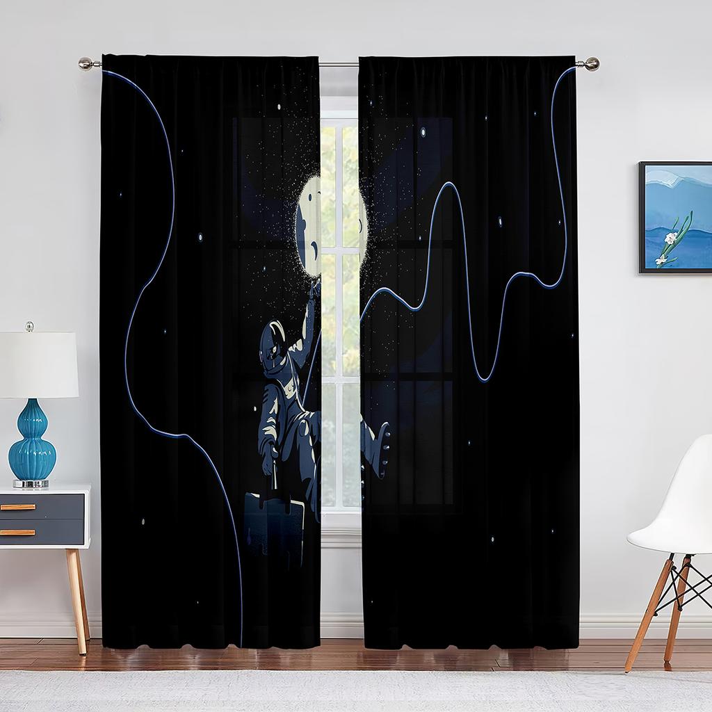 Floating Astronaut In Space Nebula Tulle Curtains for Living Room Bedroom Kitchen Decor Sheer Voile Curtains Window Treatment
