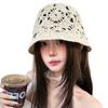 Women Hollow Floral Crochet Bucket Hat Breathable Openwork Wide Brim Sun Cap Lightweight Knit Fisherman Hat for Summer Daily Outdoor Travel Beach