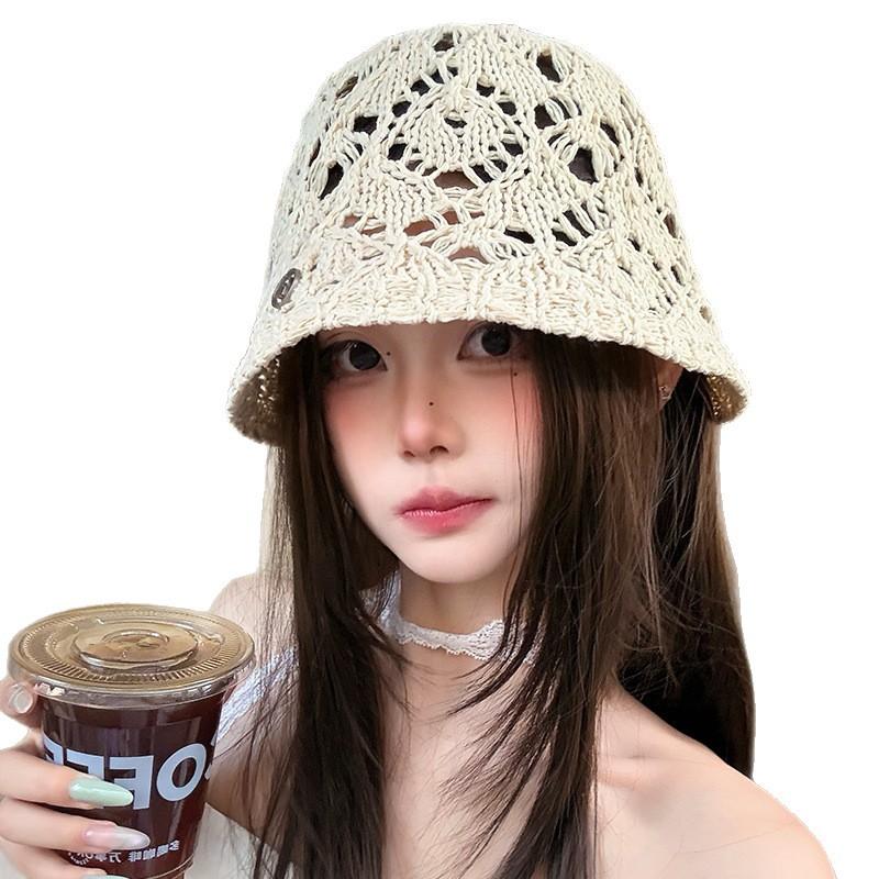 Women Hollow Floral Crochet Bucket Hat Breathable Openwork Wide Brim Sun Cap Lightweight Knit Fisherman Hat for Summer Daily Outdoor Travel Beach