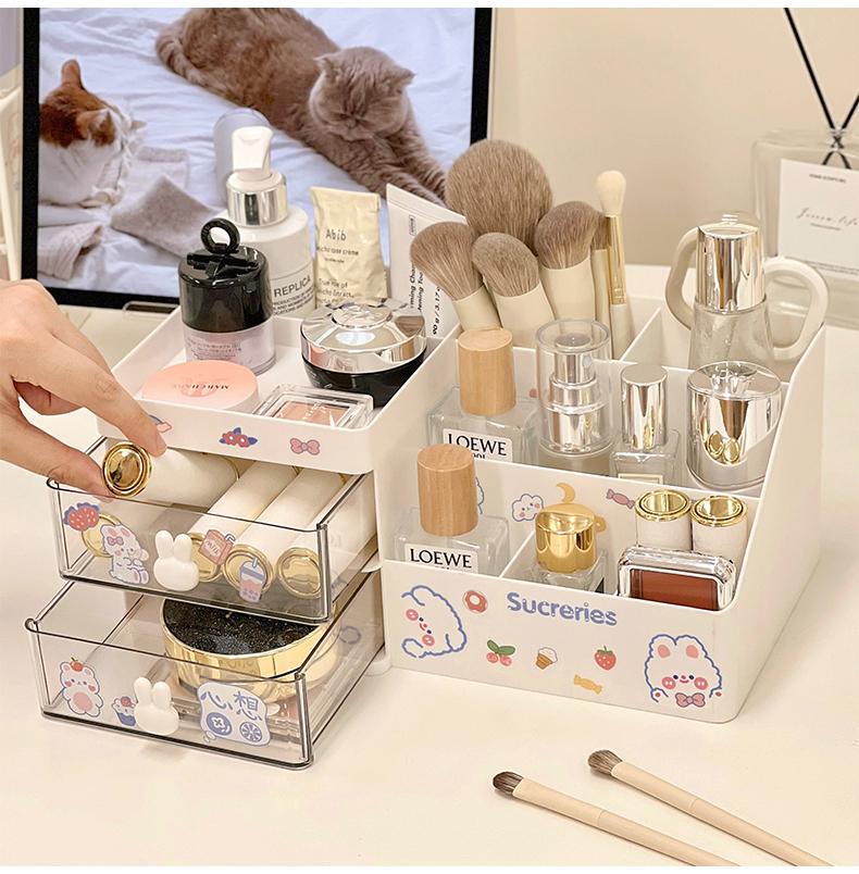 Desktop Cosmetic Storage Box Organizer Drawer Office Storage Rack Stationery Organizer Pen Holder Bunny Drawer Organizer Cute