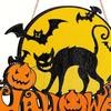 Party Supplies for Halloween Wood Door Hanger Sign, Pumpkin And Black Cat Printed, with Hemp Indoor Holiday Plaque Rope Lanyard, Decorative Wall