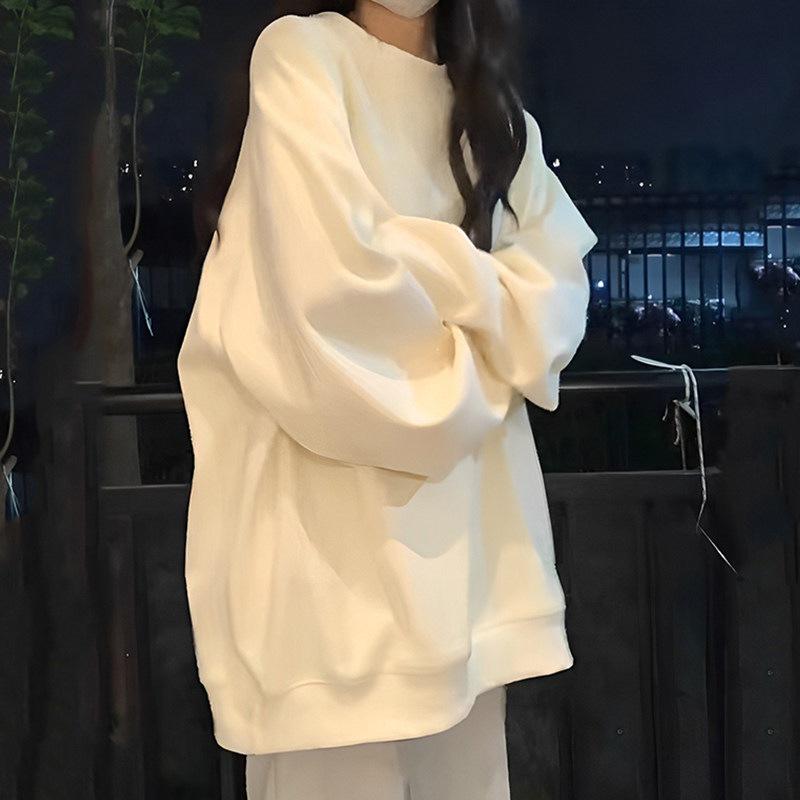 American White Crewneck Velvet Sweatshirt for Women: Autumn/Winter Loose Fit