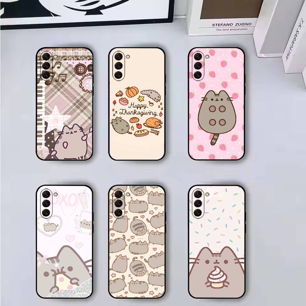 Cute Cat Rainbow Pusheens Phone Case Black Silicone Soft For Samsung Galaxy A73,A72,A71,A70,A53,A52,A51