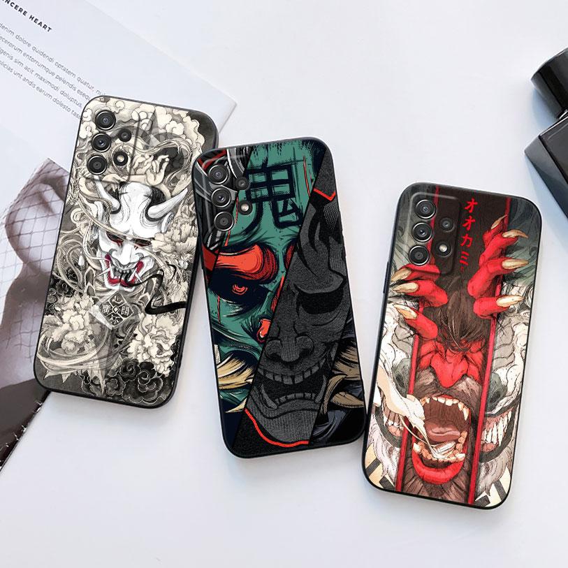 Samurai Ghost Hannya Ukiyo-E Mask Phone Case For Samsung S24 FE S25 Ultra A03 A04 A05 A06 A12 A13 A16 A26 A35 A36 A56 A55 Cover