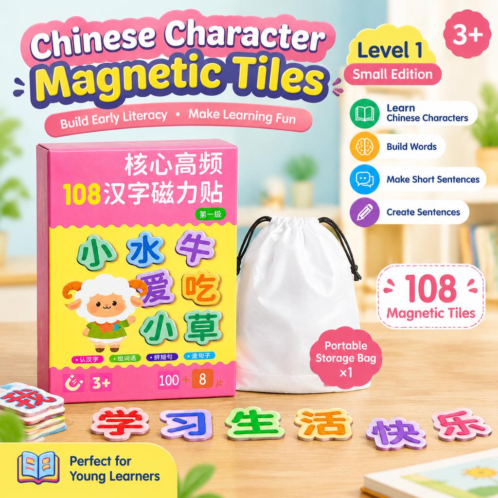 Children's Chinese Character Magnetic Tiles Educational Toy 108pcs