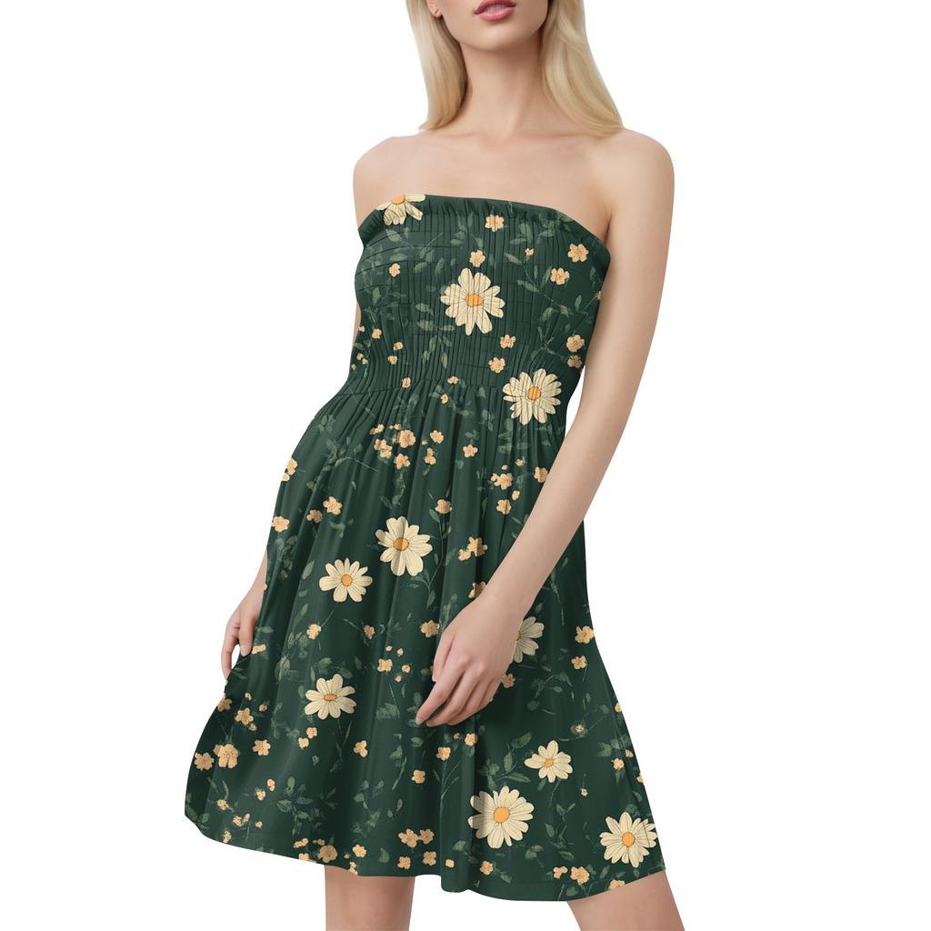 Damen Sommerkleider Mode Damen Casual Bandeau Blumendruck Ärmelloses Kleid