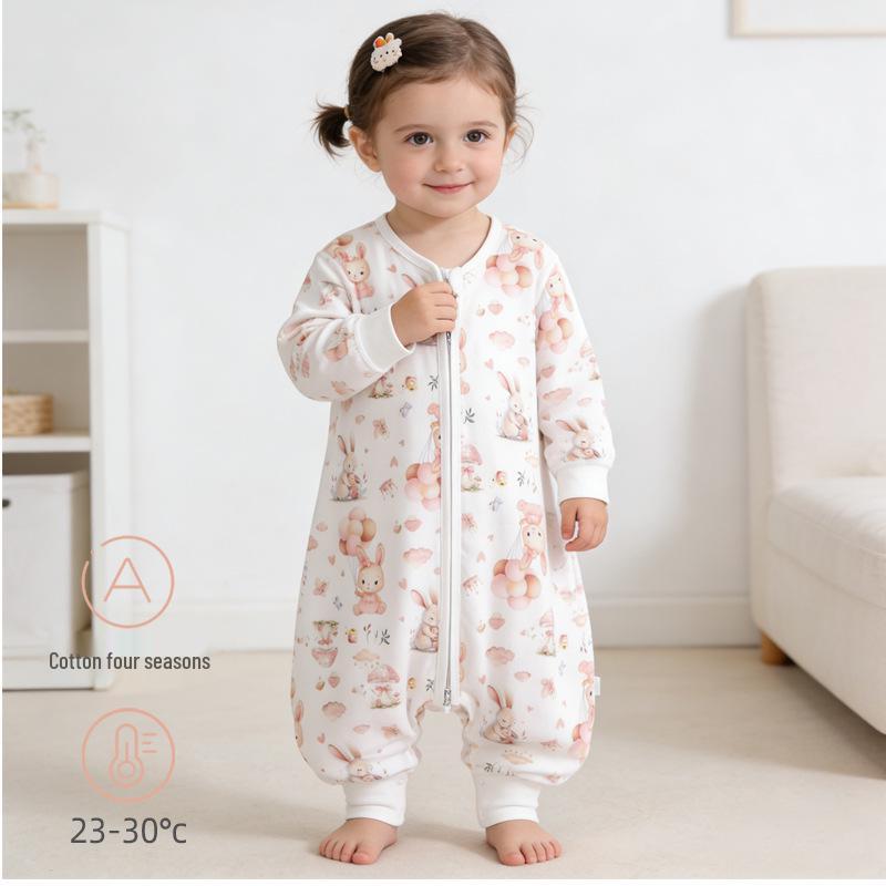 Four Seasons Pure Cotton Baby Sleeping Bag with Zipper - Anti-kick Design for Air-Conditioned Rooms