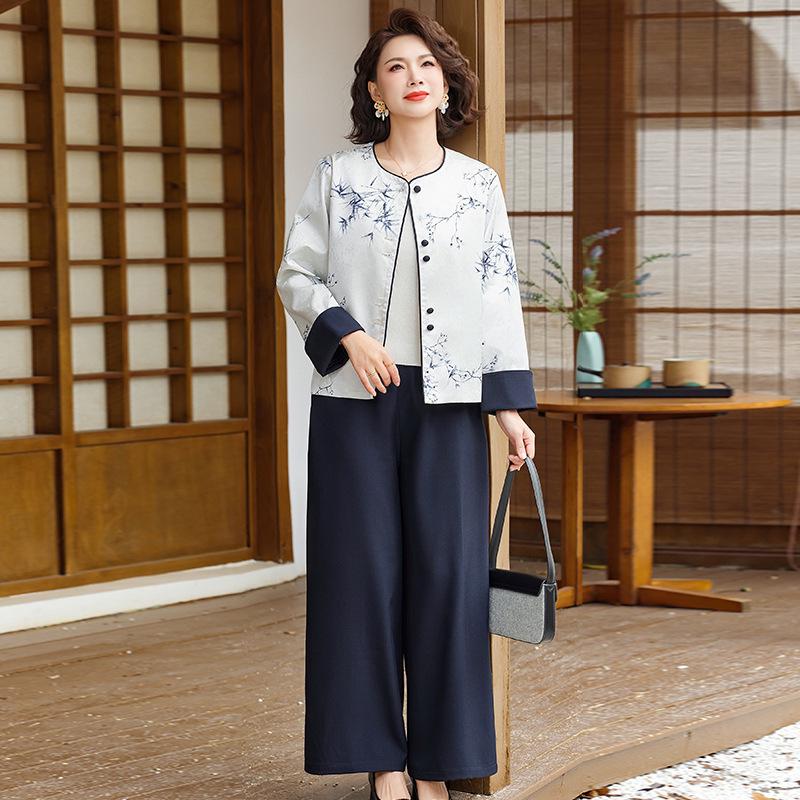 

Свободный женский костюм большого размера - Стильный и удобный весенне-осенний наряд для женщин 50+ 3XL (125-140 jin)