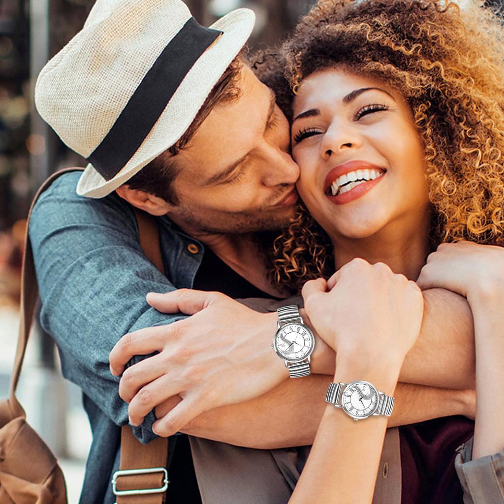 Couple Watches, Fashionable Heart Analog Display, Free Size, Quartz Movement, Casual Business Style, Accessory for Couples - Ideal for Birthdays,