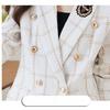 Elegant Lady White Suit Jacket and Skirt Two-piece Set for Spring, Double-breasted Casual Wear Clothes