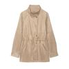 Womens High-Neck Belted Faux Suede Mid-Length Jacket Loose Fit Street Style 2025