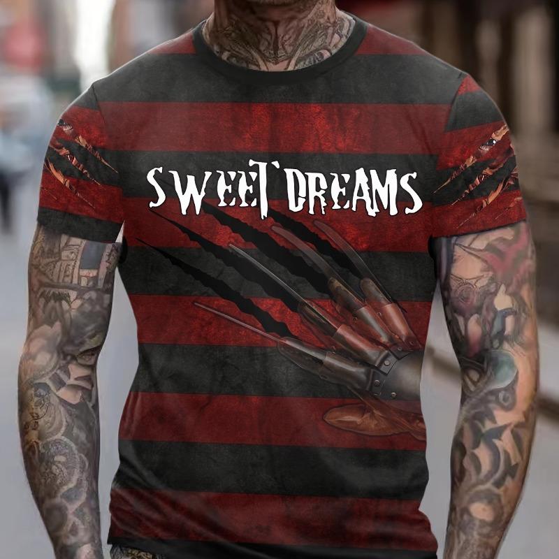 Red Striped T-Shirt For Men Slogan Printed Short Sleeved Top Casual Men s Streetwear Fashionable Vintage Men s Clothing 6xl S